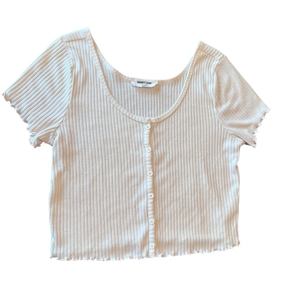 Double Zero Lovely Ribbed Button Front Crop Top Size L - Picture 2 of 8